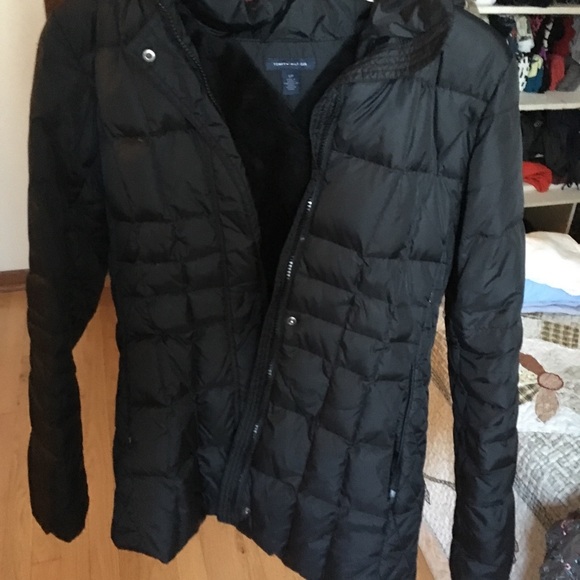 tommy hilfiger black coat ladies
